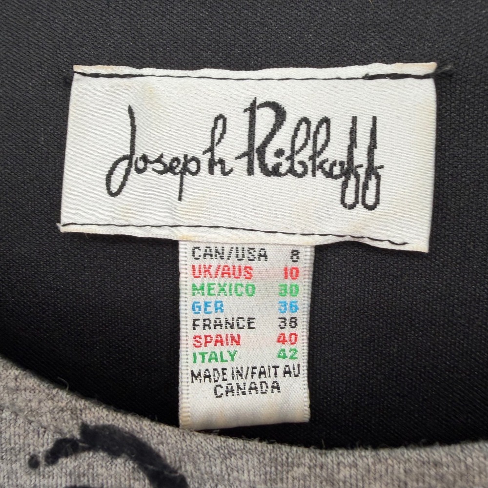 Joseph Ribkoff Vintage 80s Sheath Dress Women 8 Grey Velvet Flocking Minimalist - Picture 4 of 6